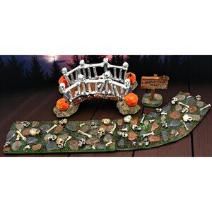 Lemax Spooky Town Bridge of Bones + Watch Your Step Road Lot Halloween Village